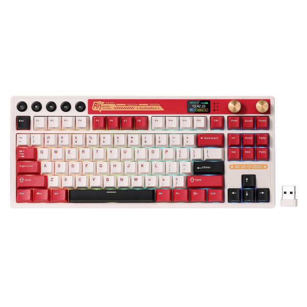 RK ROYAL KLUDGE M87 Wireless Gaming Keyboard RED Famicom Cream Switch