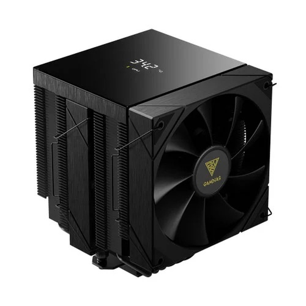 GAMDIAS BOREAS P2-62D Dual-Tower LCD CPU Air Cooler (Digital Display, 6 Heat Pipes, Dual 120mm PWM Fans, LGA 1851 / AM5 Support)