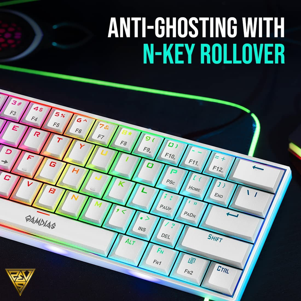 GAMDIAS HERMES E3 WH RGB 60% Mechanical Gaming Keyboard (White, Blue/Red Switch Options, 61 Keys, 19 Lighting Effects)