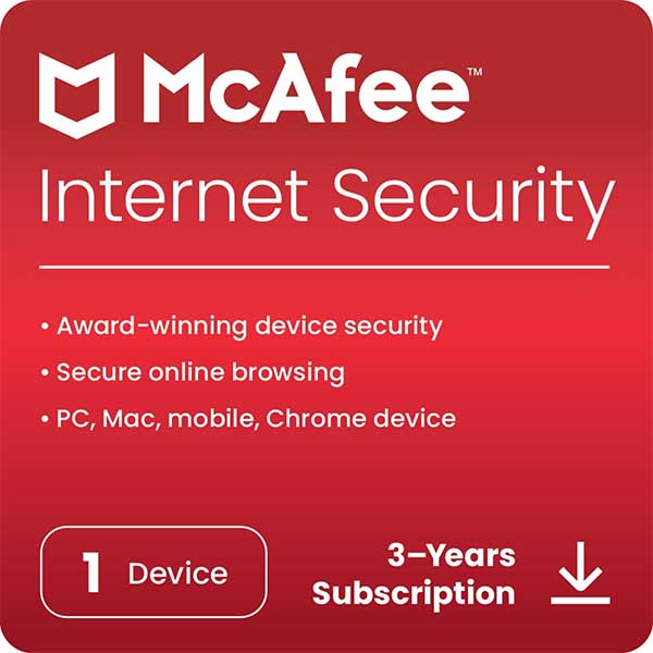 McAfee Internet Security (Windows / Mac / Android / iOS) – 1 User, 3 Years (Instant Delivery- No CD)