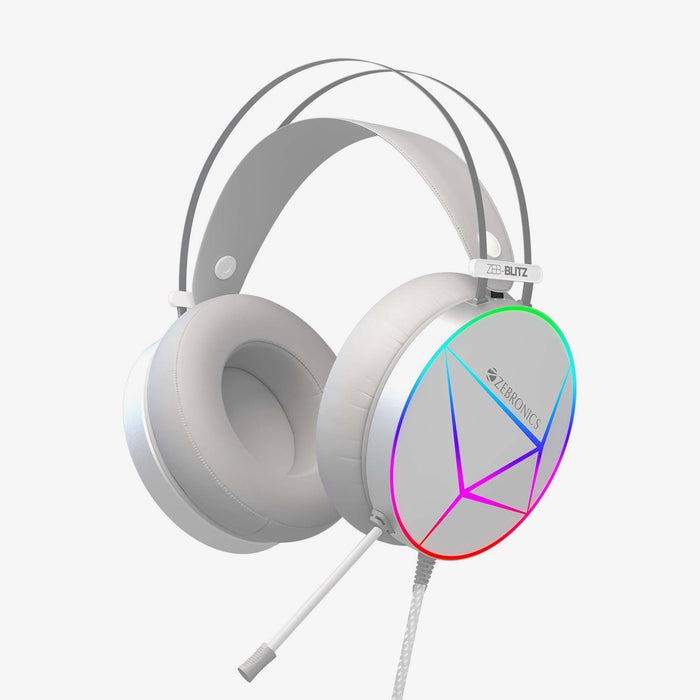 Zebronics Zeb-Blitz USB Gaming Wired Over Ear Headphones with Dolby Atmos (White)