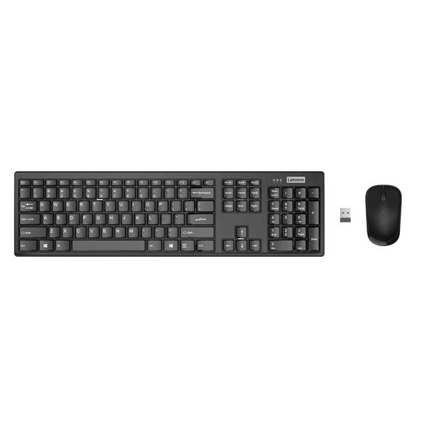 Lenovo 100 Wireless Keyboard and Mouse Set, Ambidextrous 1000 DPI Mouse Optical Sensor, upto 3M clicks, Ultra slim water resistant keyboard, 2.4 GHz Wireless Nano USB, upto 1yr battery life GX30L66303
