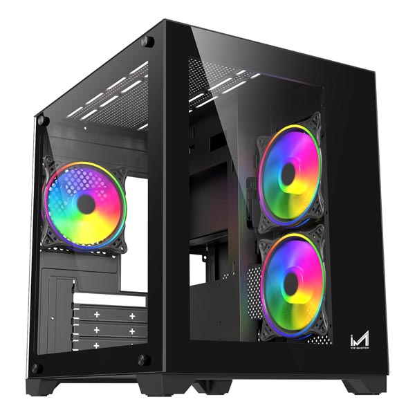 ICEMASTER Dynamite Mid-Tower Computer Case/Gaming Cabinet | Supports Micro-ATX, Mini-ITX | Pre-Installed 2 Side Fans, 1 Rear ARGB Fan & 2 Bottom Fans (Black)