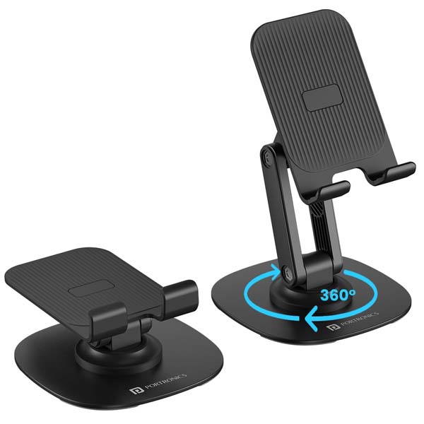 Portronics Mobot III 360° Rotatable & Foldable Mobile Phone Holder With Stable Metallic base (Black)