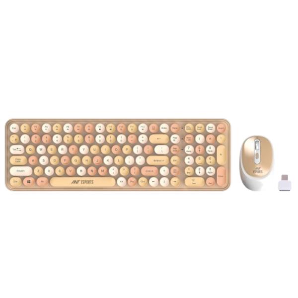 Ant Esports WKM44 Wireless Retro Keyboard and Mouse Combo – Brown