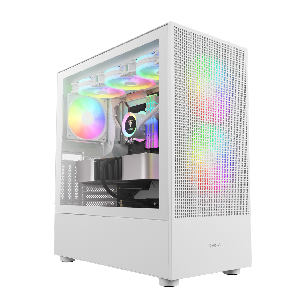 GAMDIAS TALOS E3 MESH ELITE WH ARGB (E-ATX) Mid Tower PC Case (White, Mesh Front, 3x ARGB PWM Fans, USB-C)