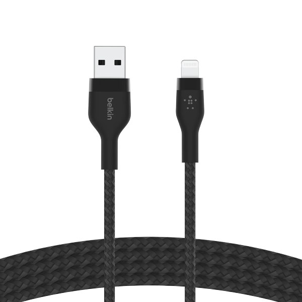 Belkin BoostCharge Pro Flex Apple Certified Silicon USB-A to Lightning Cable Type A Cable 1 Meter, Black
