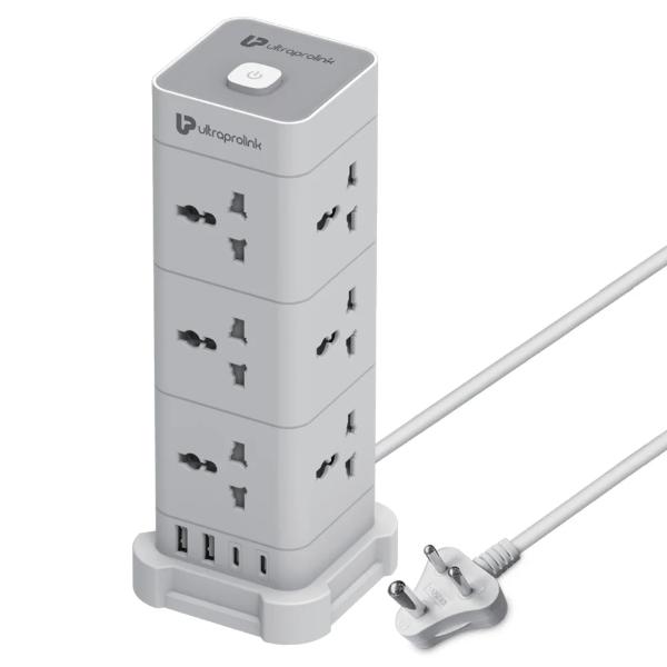 UltraProlink UM1190U Power Tower Surge Protector with 12 Sockets|2 USB-A ports|2 USB Type C Port