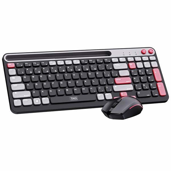 TAG KBWM 1100 Wireless 2.4GHz+Bluetooth Keyboard & Mouse Combo Kit (Black & Pink)