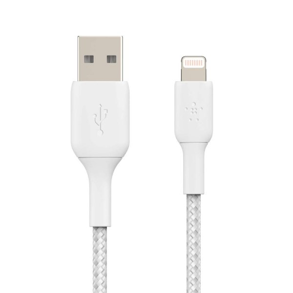 Belkin BoostCharge Apple Certified Braided USB-A to Lightning Cable Fast Charging Type A Cable 1 Meter, Tough and Durable, White