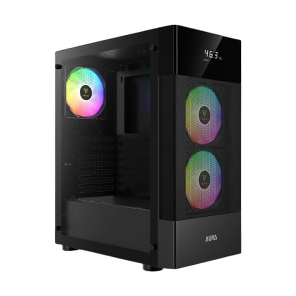 GAMDIAS AURA GC5 Elite ARGB ATX Mid Tower Gaming Case (Digital Display Mesh Front, Black)