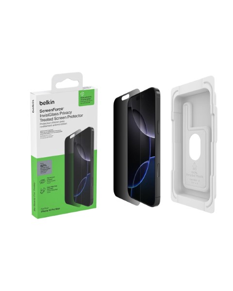 Belkin iPhone 16 Pro Max Privacy Full Screen Protector Tempered Glass with Easy Align Tray