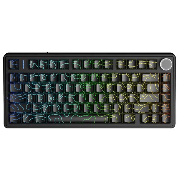 AULA F75 75% Wireless Trio Mode Mechanical Gaming Keyboard With Knob | Black Contour, Star-Vector Switch (F75BCS)