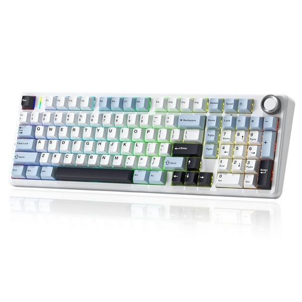 AULA F99 Pro 96% Tri-Mode Wireless Full Size Mechanical Gaming Keyboard With Knob | Ice Blue, Star Vector (Seiya) Switch (F99ProIUS)