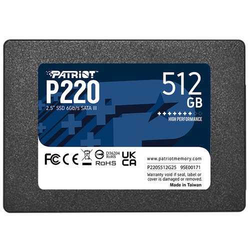 Patriot 512 GB P220 2.5″ SATA III Read Speed 550MB/s Internal (SSD) Solid State Drive, 5 Year Warranty