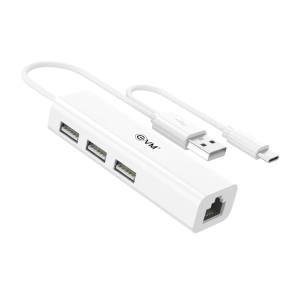 EVM USB 2.0 + RJ45 HUB High-Speed Ethernet Adapter & USB Hub Combo
