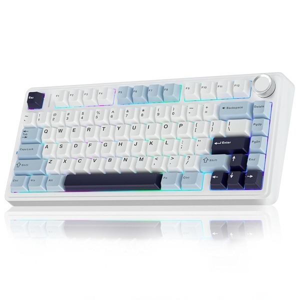 AULA F75 75% Wireless Trio Mode Mechanical Gaming Keyboard With Knob | Ice+Blue, Reaper Switch