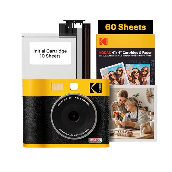 Kodak Mini Shot 4 ERA 2-in-1 Instant Camera and Photo Printer (4×4) (Camera + 68 Sheets) Yellow