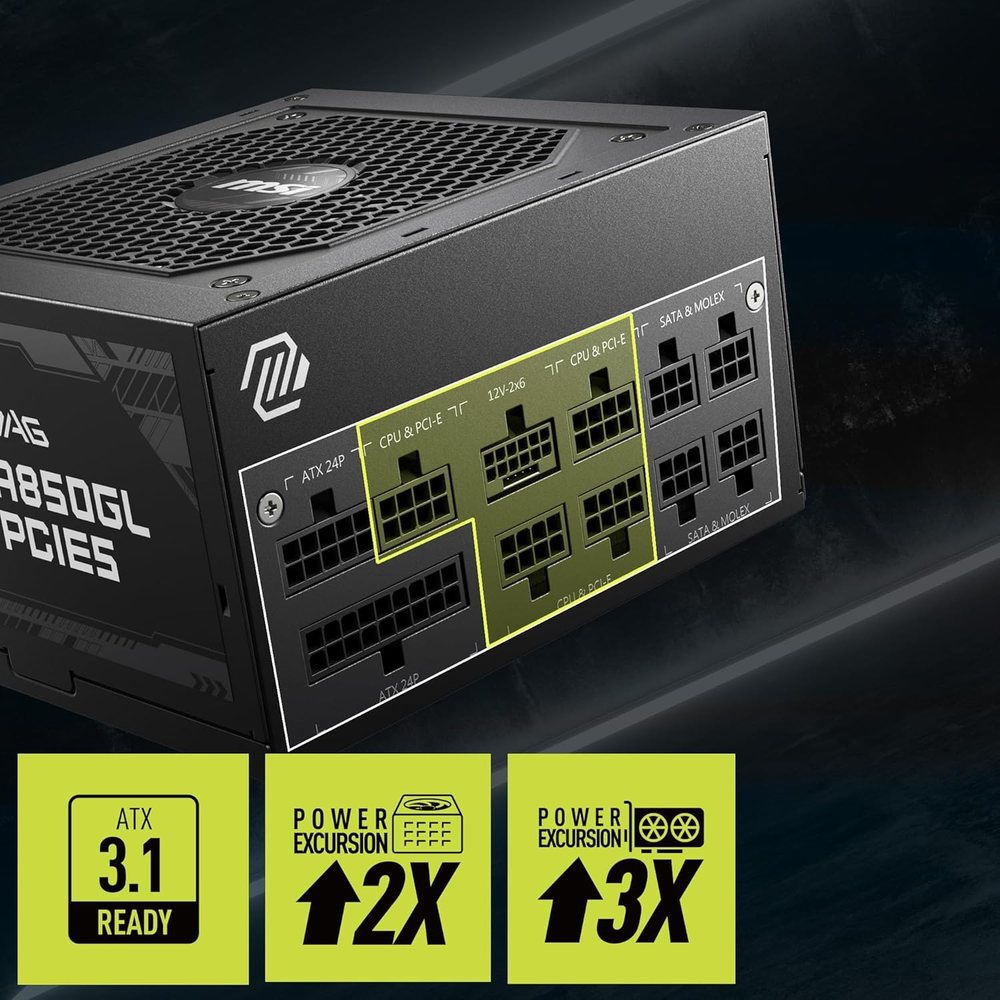 MSI MAG A850GL PCIE5 850W 80+ Gold Fully Modular PCIe 5.0 ATX 3.1 Power Supply Unit