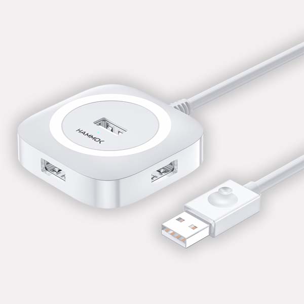 HAMMOK Jack USB 2.0 4 Port High Speed Hub (White)