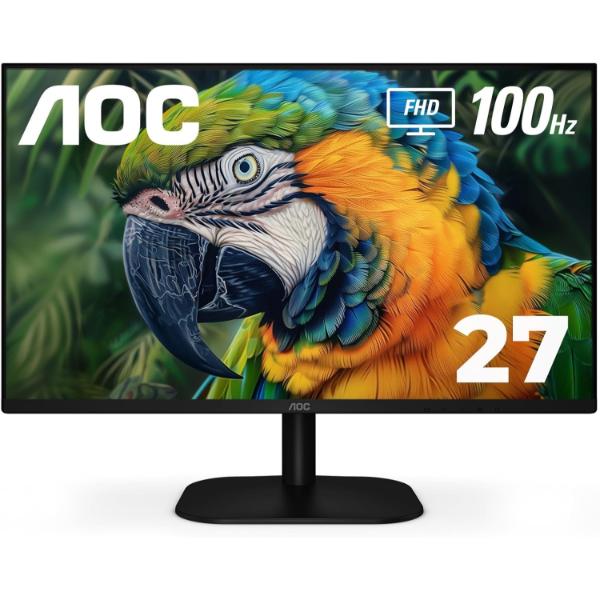 AOC 27B2H2 27” Frameless IPS Monitor, FHD 1920×1080, 100Hz, 101% sRGB, for Home and Office, HDMI x2, Low Blue Mode, VESA Compatible, Black