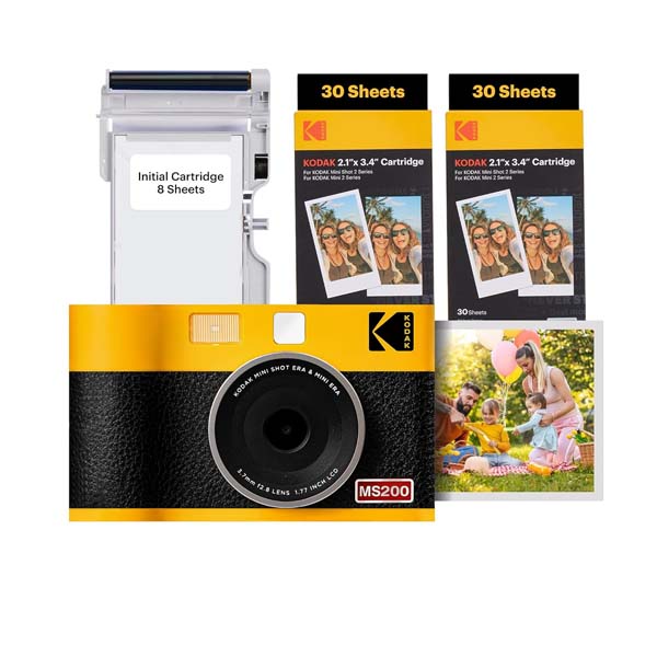 Kodak Mini Shot 2 ERA 4PASS 2-in-1 Instant Camera and Photo Printer (2.1×3.4) (Camera + 68 Sheets) Yellow