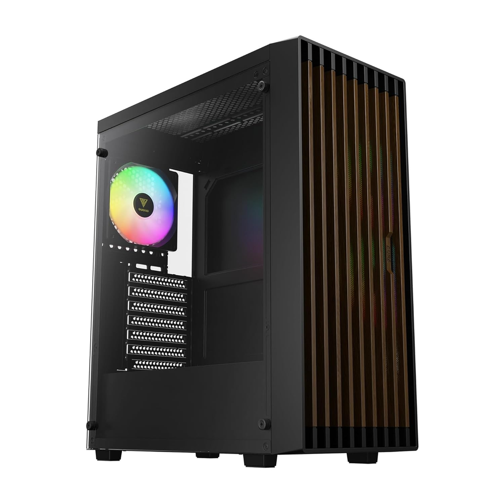 GAMDIAS AURA GC4 Elite ARGB ATX Mid Tower Gaming Case (Real Walnut Mesh Front, Black)
