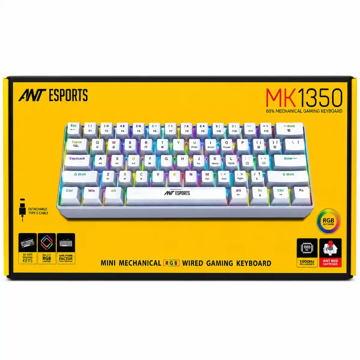 Ant Esports MK1350 v2 Mini Mechanical Gaming Keyboard (White)