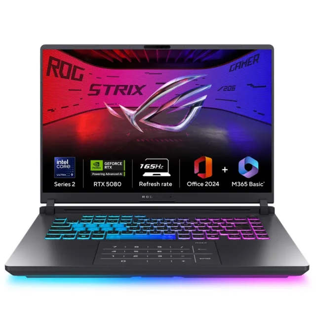 ASUS ROG Strix G16,Intel Core Ultra 9 275HX Gaming Laptop(NVIDIA RTX 5080-16GB/175W TGP/32GB/1TB/FHD+/16″/165Hz/Windows 11/M365 Basic (1Year)*/Office Home 2024/Eclipse Gray/2.65 Kg) G615LW-RV148WS