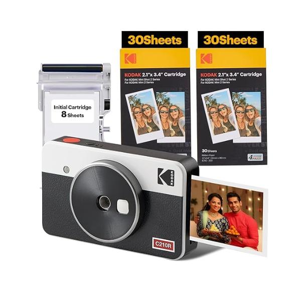KODAK Mini Shot 2 Retro 4PASS 2-in-1 Instant Camera and Photo Printer (2.1×3.4 inches) +68 Sheets, White