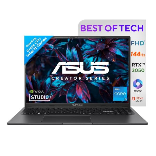ASUS Vivobook 16X, Creator Laptop, Intel Core i5-13420H (16GB/512GB/RTX 3050/40.64 cms (16) WUXGA/Windows 11 Home/Office Home 2024 + M365 Basic (1 Year Validity)*) K3605VC-RP412WS