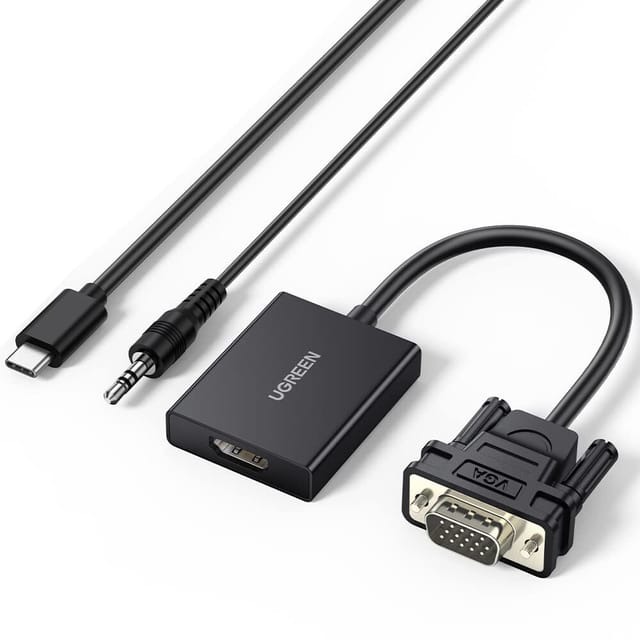 UGREEN VGA Male to HDMI Female Converter Adapter, 1080P@60Hz (Not Reverse Direction) Video Audio Sync, Power Supply USB-C Cable(1m) & 3.5mm Audio Cable, 1m