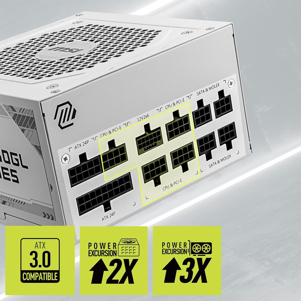MSI MAG A850GL PCIE5 WHITE 850W 80+ Gold Fully Modular PCIe 5.0 ATX 3.1 Power Supply Unit