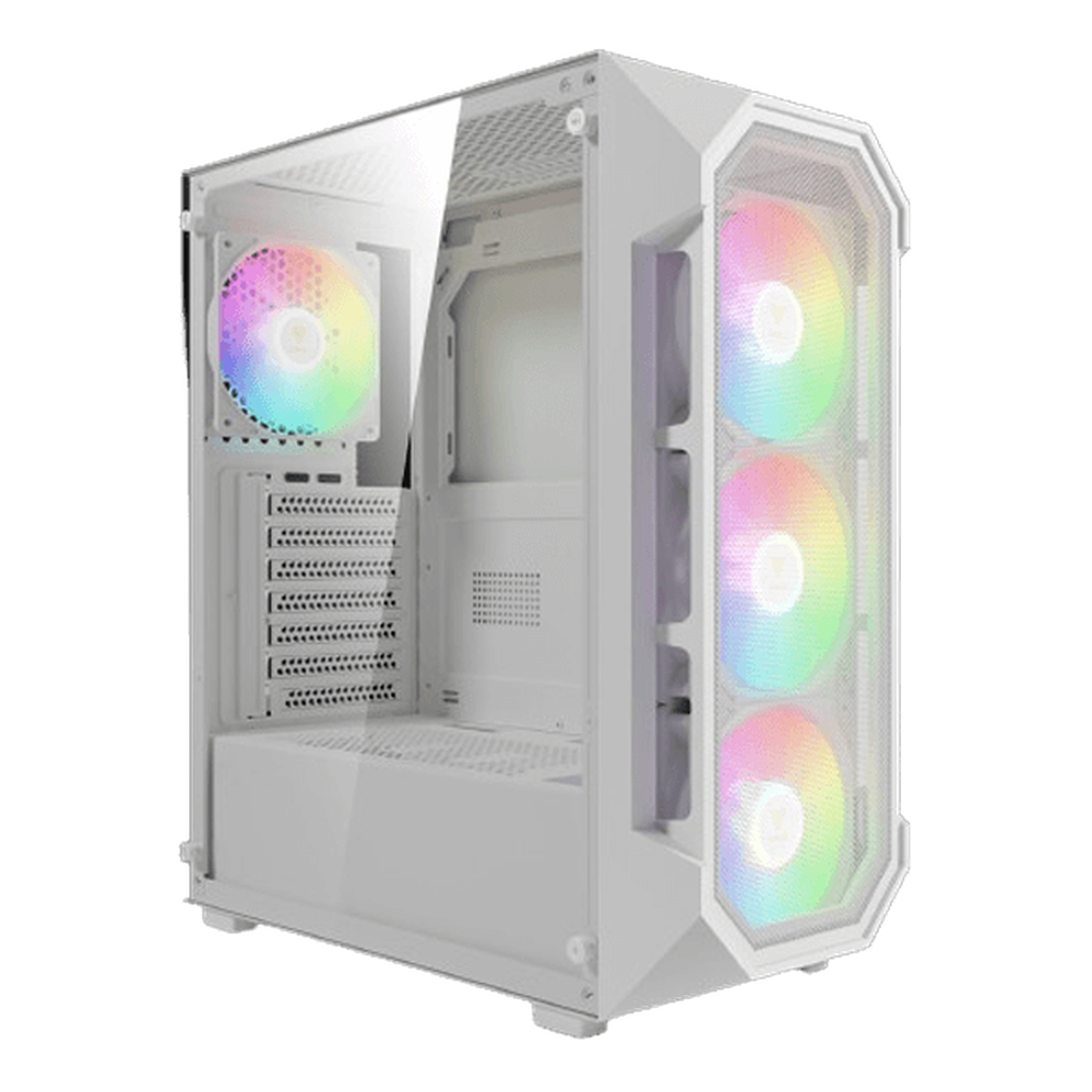 GAMDIAS AURA GC1 ELITE V2 ARGB ATX Mid Tower Gaming Case (White, Mesh Front, 4x120mm ARGB Fans, Tempered Glass)