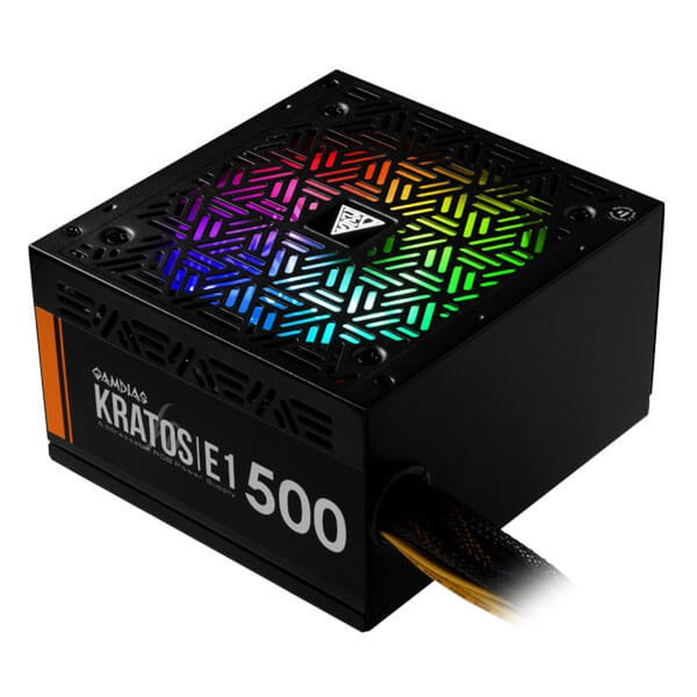 GAMDIAS KRATOS E1-500 500W 80+ RGB Non-Modular ATX Power Supply (Neon-Flex ARGB, 120mm Fan, Dual PCIe)
