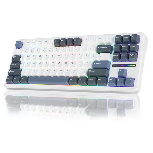 AULA F87 Wireless Trio Mode Mechanical Gaming Keyboard (Smoke Blue, GrayWood Switch)