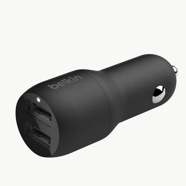 Belkin BoostCharge 24W Dual USB-A Fast Charge Car Charger Adapter, Black