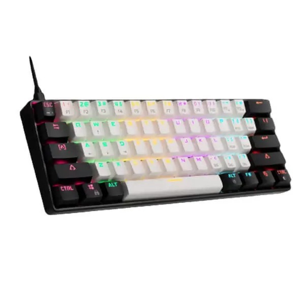 GAMDIAS AURA GK2 60% Mechanical Gaming Keyboard (Red Switch, 61-Key, RGB Backlit, USB Type-C, Black-White Dual Colorway)