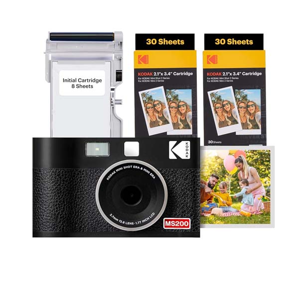 Kodak Mini Shot 2 ERA 4PASS 2-in-1 Instant Camera and Photo Printer (2.1×3.4) (Camera + 68 Sheets) Black