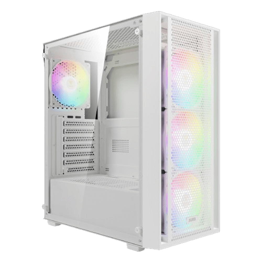 GAMDIAS AURA GC2 ELITE WH V2 ARGB ATX Mid Tower Gaming Case (White, Mesh Front, 4x120mm ARGB Fans, Tempered Glass)