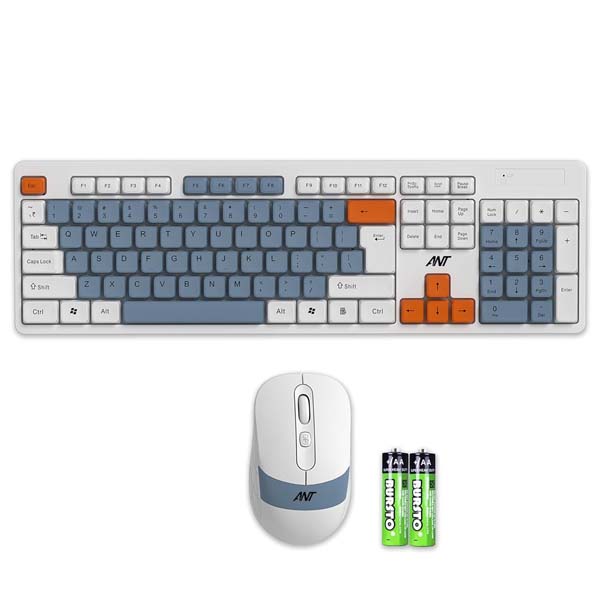 Ant Master 30 Pro Wireless Combo Keyboard & Mouse Set (White Grey Orange)
