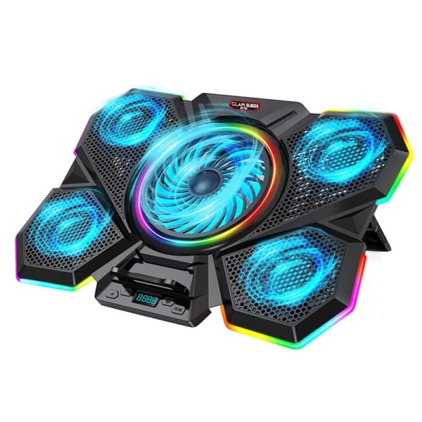 CLAW Glacier F13 – RGB Laptop Cooling Pad with 5 Motor Fan and Adjustable Height (Black)