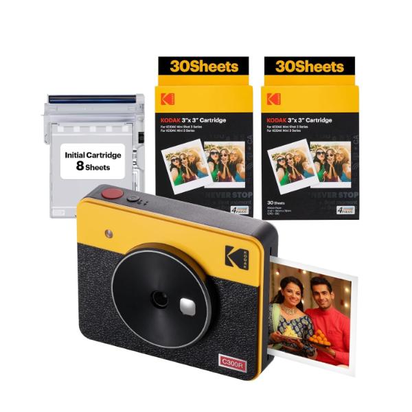 KODAK Mini Shot 3 Retro 4PASS 2-in-1 Instant Camera and Photo Printer (3×3 inches) + 68 Sheets, Yellow