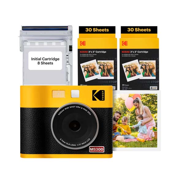 Kodak Mini Shot 3 ERA 2-in-1 Instant Camera and Photo Printer (3×3) (Camera + 68 Sheets) Yellow