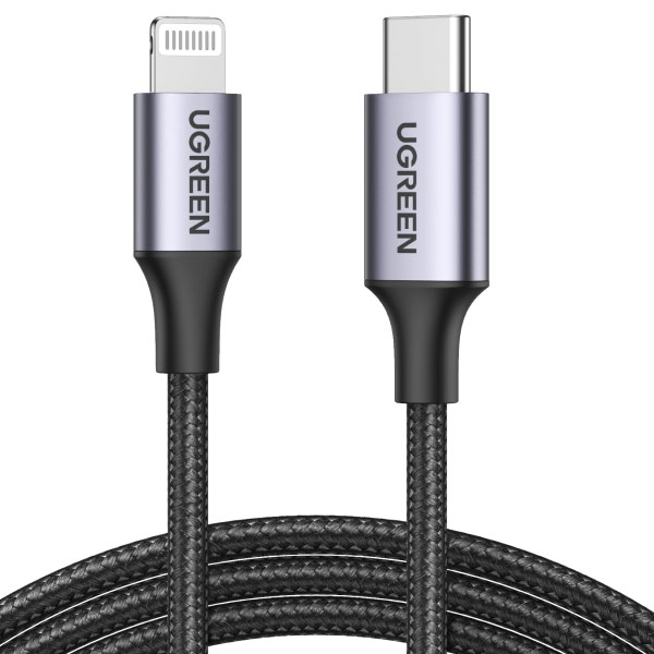 Ugreen USB C to Lightning Cable – MFi Nylon Braided Fast Charging Cable With Power Delivery For Tablet, Personal Computer, Laptop, Smartphone – (Space Gray, 3.3 Feet, 1 Metres)