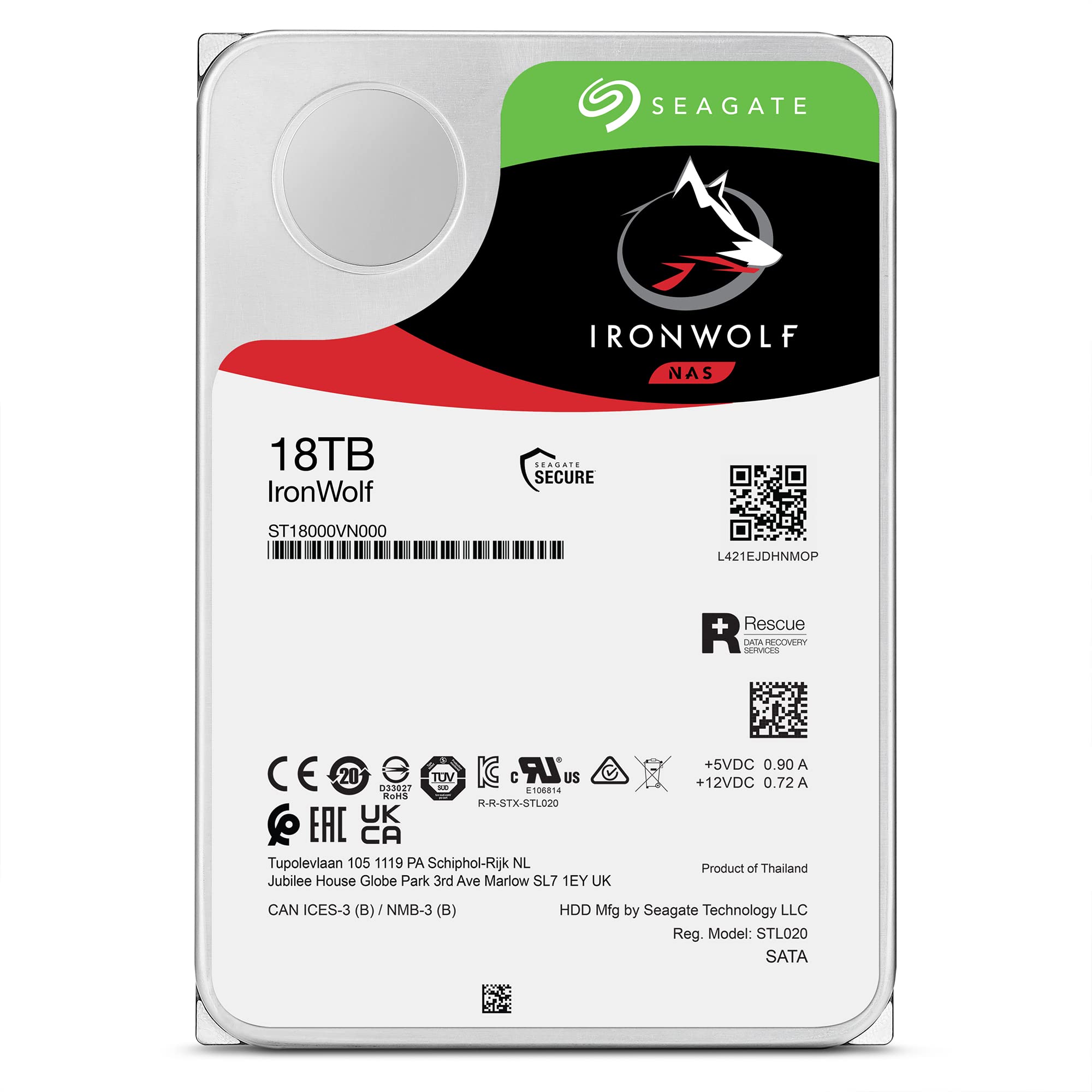 Seagate IronWolf 18TB NAS Internal Hard Drive HDD – CMR 3.5 Inch SATA 6Gb/s 7200 RPM 256MB Cache for RAID Network Attached Storage, Rescue Services – Frustration Free Packaging (ST18000VNZ00)